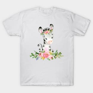 Cute Zebra with Flowers T-Shirt